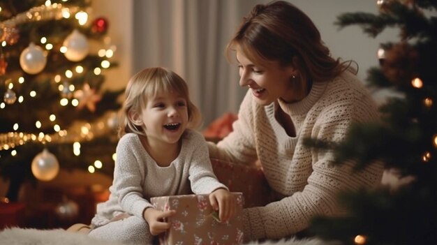 クリスマスの居心地の良い家で幸せな家族