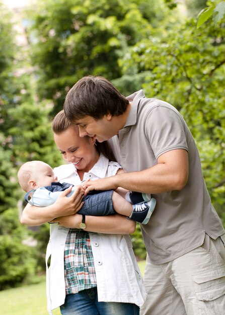 Happy family get stroll in the park