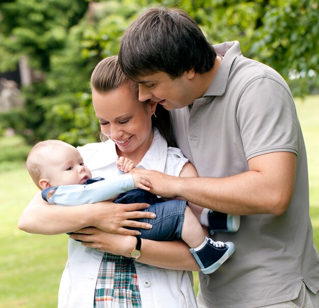 Happy family get stroll in the park