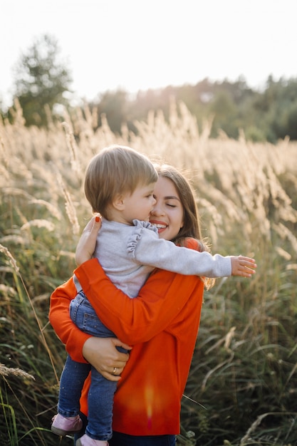 Happy family outdoors spending time together