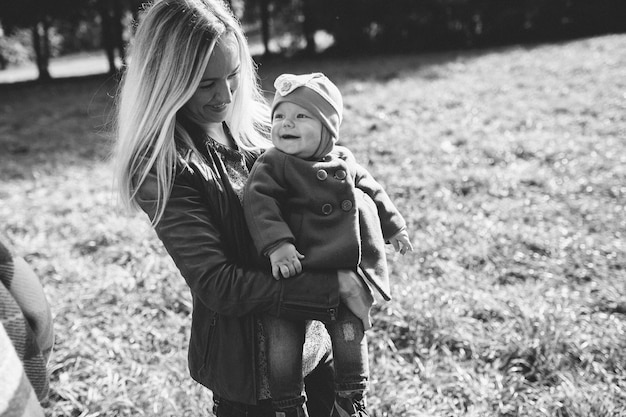 Happy family play in forest