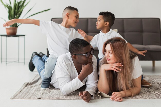 Happy family spending time together at home