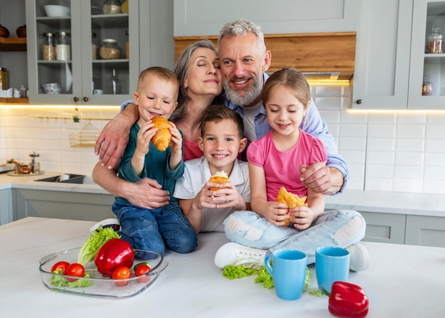 Happy family with food medium shot