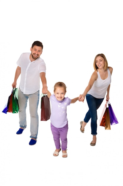 Happy family with shopping bags