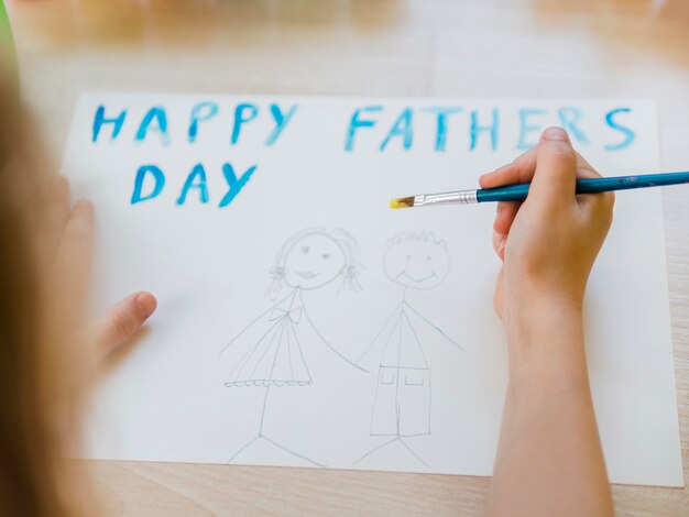 Happy father's day with daughter and dad drawing