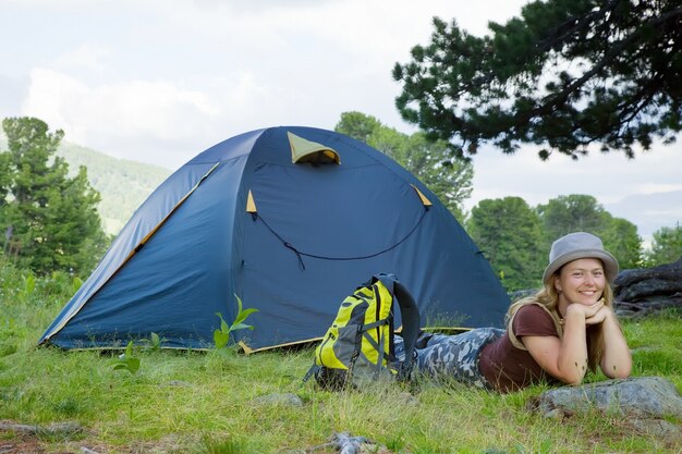 Happy female hiker