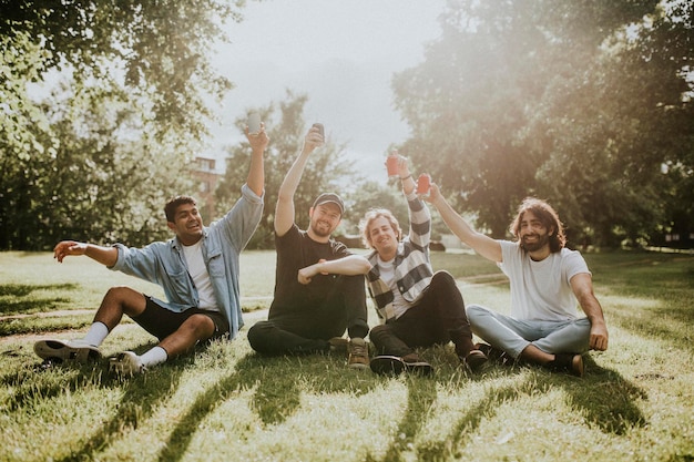 Happy friends hanging out, garden moody photography