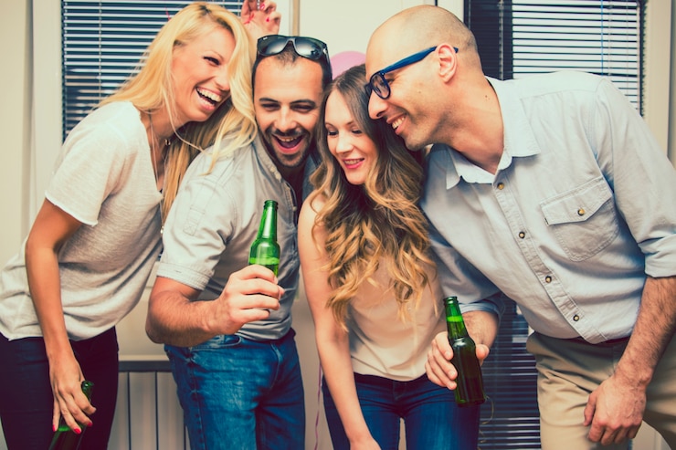 Free Photo happy friends joking at the party