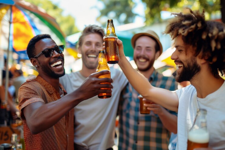 Free Photo happy friends toasting with beer