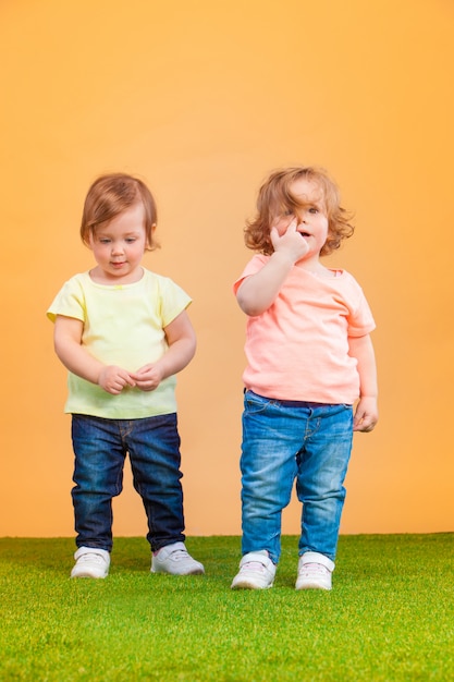 무료 사진 행복한 웃긴 여자 쌍둥이 자매 놀고 웃고