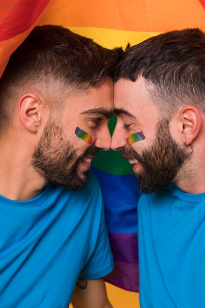 Happy gay couple embracing