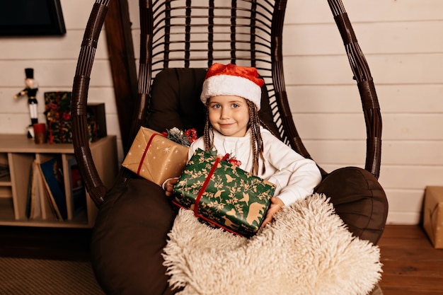 happy girl with christmas present