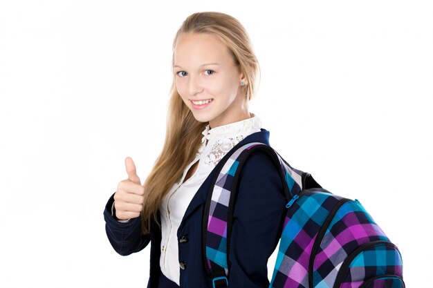 Happy girl with her backpack