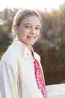 Free photo happy girl with white jacket