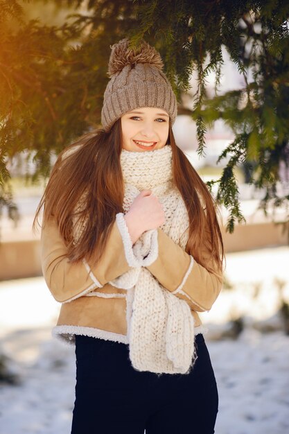 Happy girls in a winter city