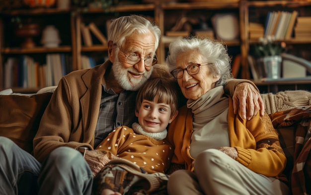 Foto gratuita scena di nonni e nipoti felici nella celebrazione della giornata dei nonni