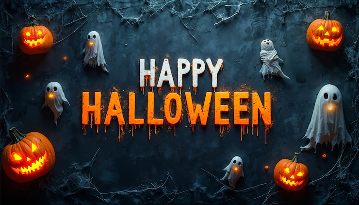Free Photo happy halloween background with pumpkin