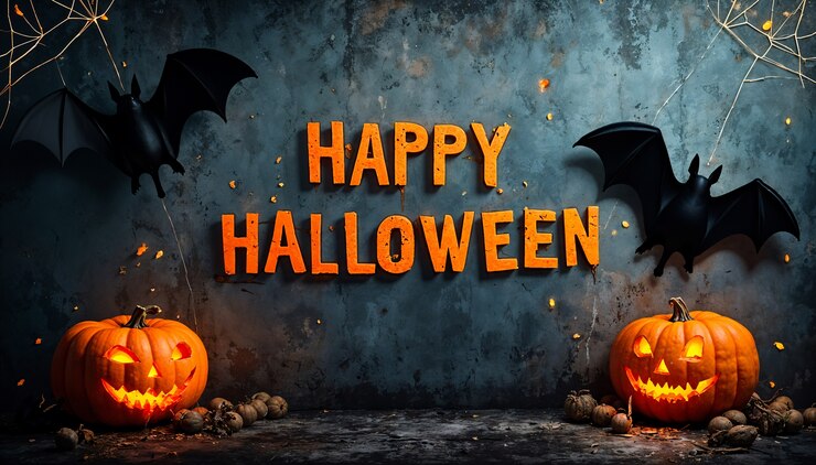 Free Photo happy halloween background with pumpkin