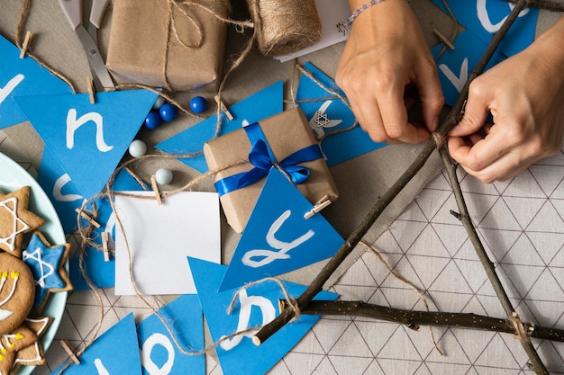 Happy hanukkah traditional festival flat lay