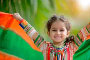 Free photo happy indian girl with indian flag