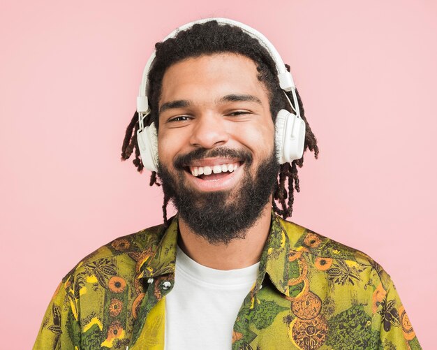 Happy man listening to music