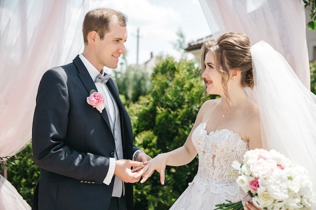 Happy man and wife on a sunny day