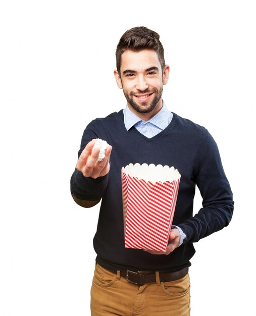 Happy man with popcorn