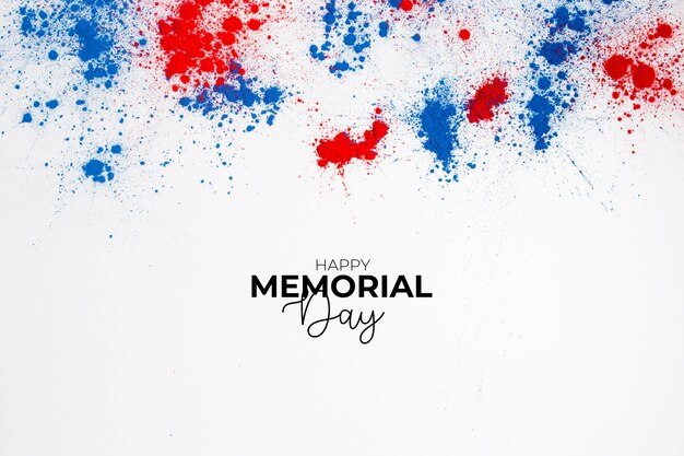 Happy memorial day background to commemorate independence day with lettering and splashes of holi color