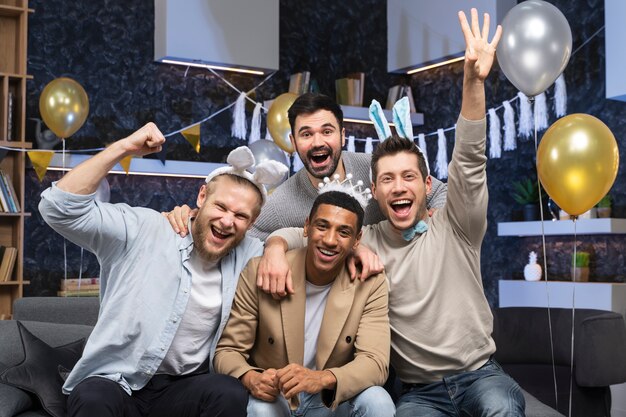 happy men at bachelor party