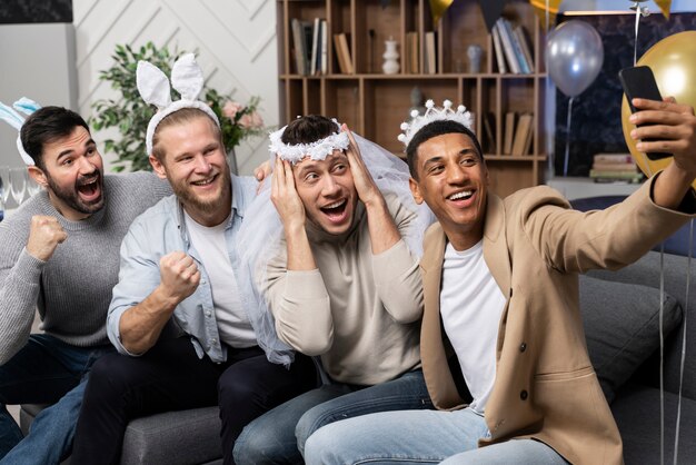 Happy men at bachelor party