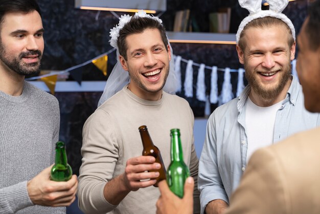 happy men at bachelor party