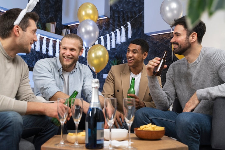 Free Photo happy men at bachelor party