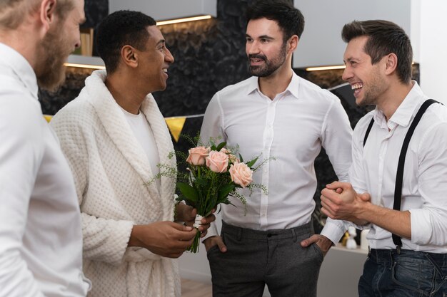 Happy men at bachelor party