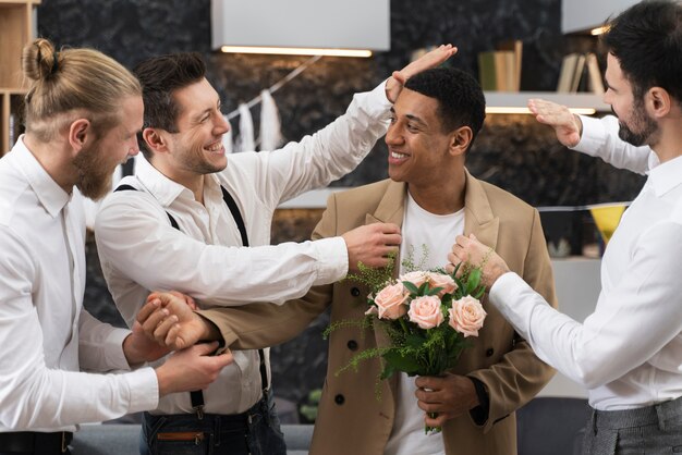 happy men at bachelor party
