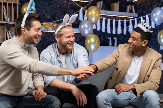 happy men at bachelor party