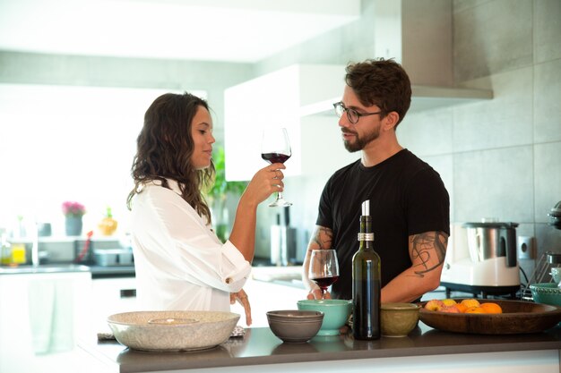 Happy millennial couple celebrating anniversary