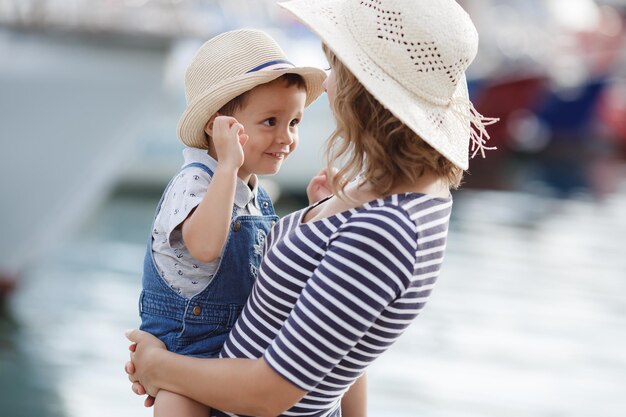 happy mom and daughter outdoor