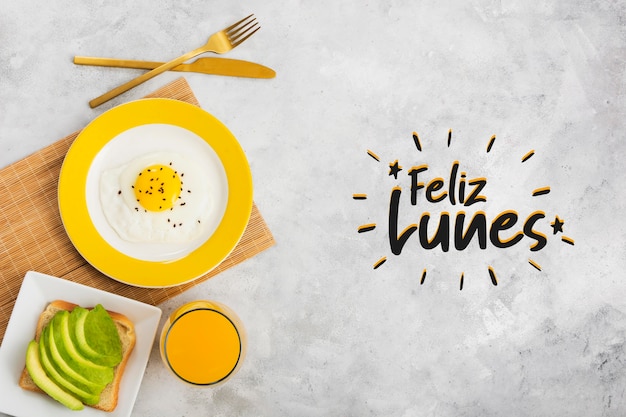 Happy monday concept with delicious breakfast