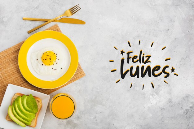 Happy monday concept with delicious breakfast