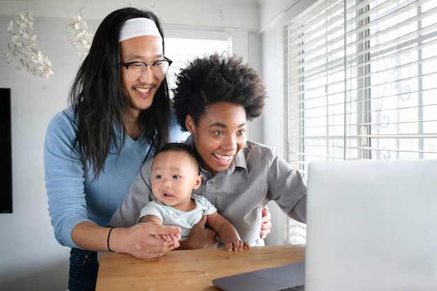 Happy multiethnic having a video call with grandparents during covid19 lockdown