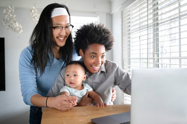 Happy multiethnic having a video call with grandparents during covid19 lockdown