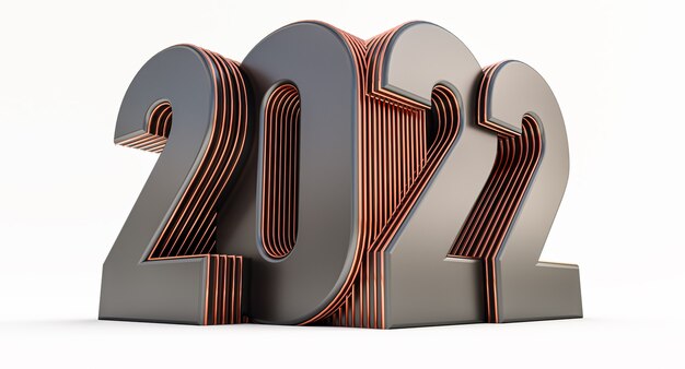 Happy new year 2022. 3d render of black and bronze 2022 year isolated on white background