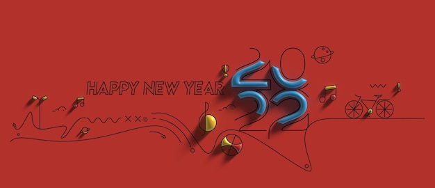 Happy new year 2022 3d render design.