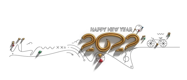 Happy new year 2022 3d render design.