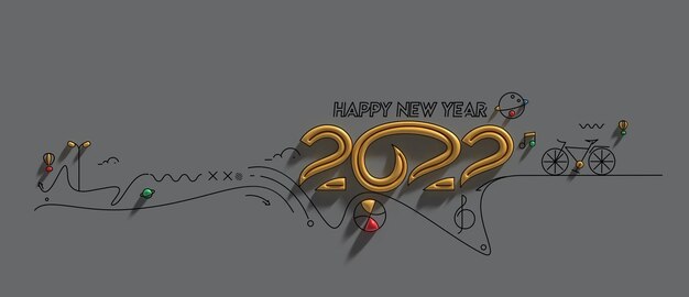 Happy New Year 2022 3D Render Design.
