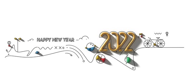 Happy New Year 2022 3D Render Design.