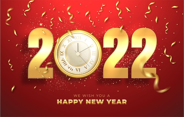 Happy new year 2022 card with realistic elements