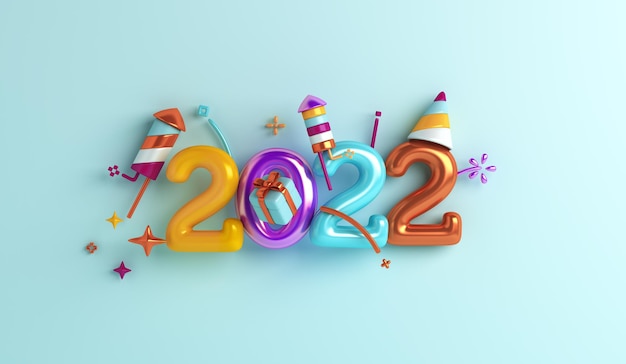 Happy new year 2022 decoration background with firework rocket clock