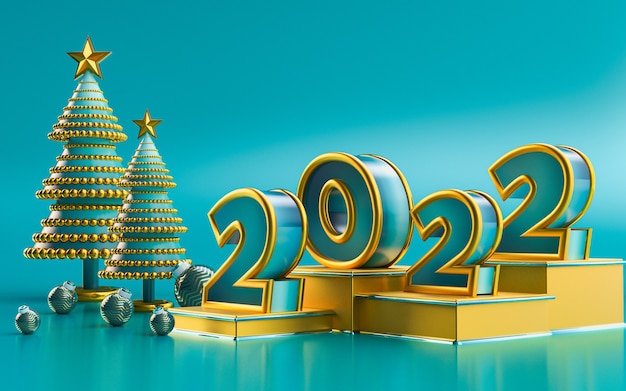 New Years Wallpaper 2022 With Christmas Tree Premium Photo | Happy New Year 2022 Luxury Background With Christmas Tree  3D Rendering
