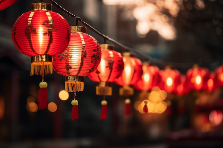 Free Photo happy new year celebration with lamps